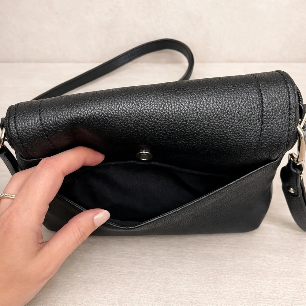 Rae Dunn Black Pebbled Leather Medium Shoulder Crossbody Adjustable Strap